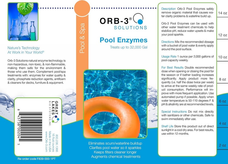 F839-000-1PT Pool Enzymes Bottle, 1-Pint